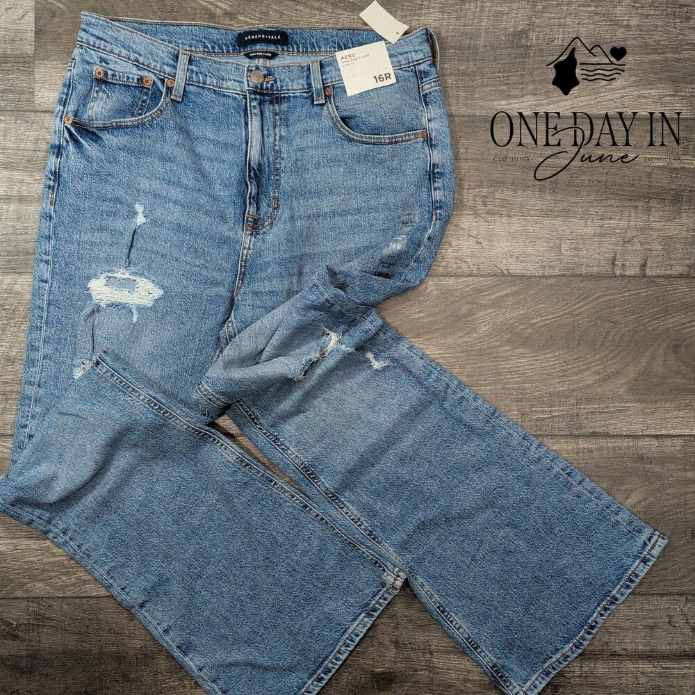 Aeropostale Distressed High Rise Flare Jeans Size 16